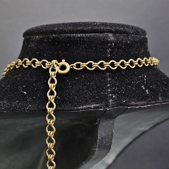 Vintage Dangle Bib 16" Necklace Gold Tone Red Maroon Beaded Choker Adjustable - Picture 5 of 9